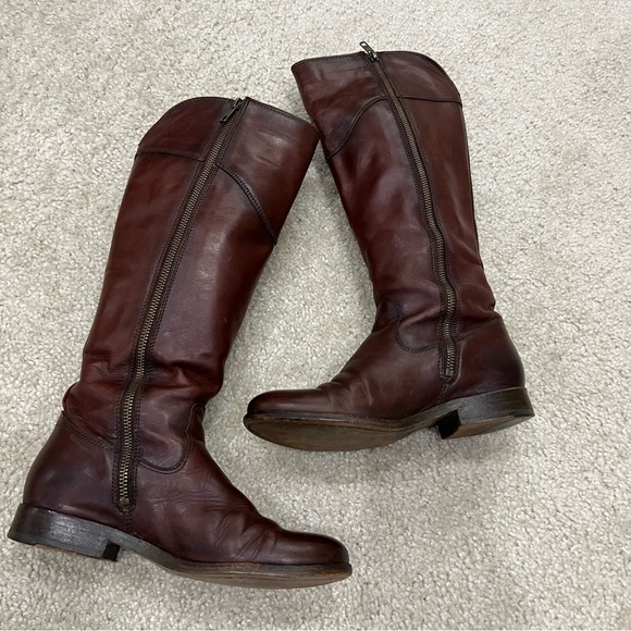 Frye Melissa Tab Red Brown Leather Tall Riding Boot Side Zip Women Size 6 B, - Picture 11 of 16